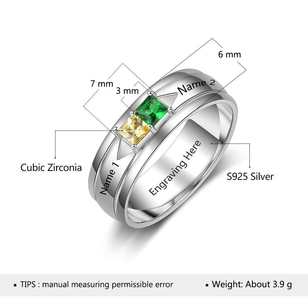 Birthstone & Engraved Sterling Silver Ring