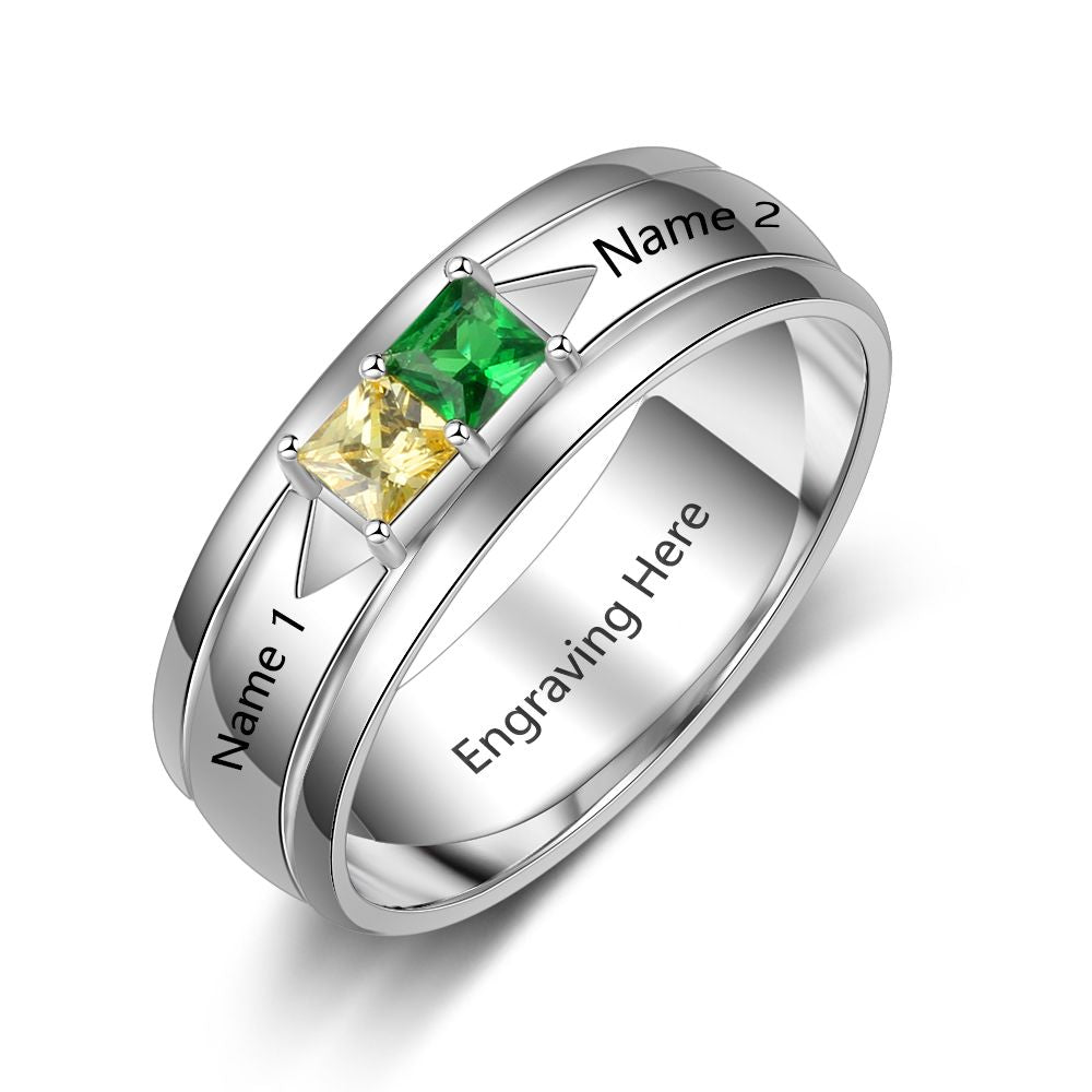 Birthstone & Engraved Sterling Silver Ring