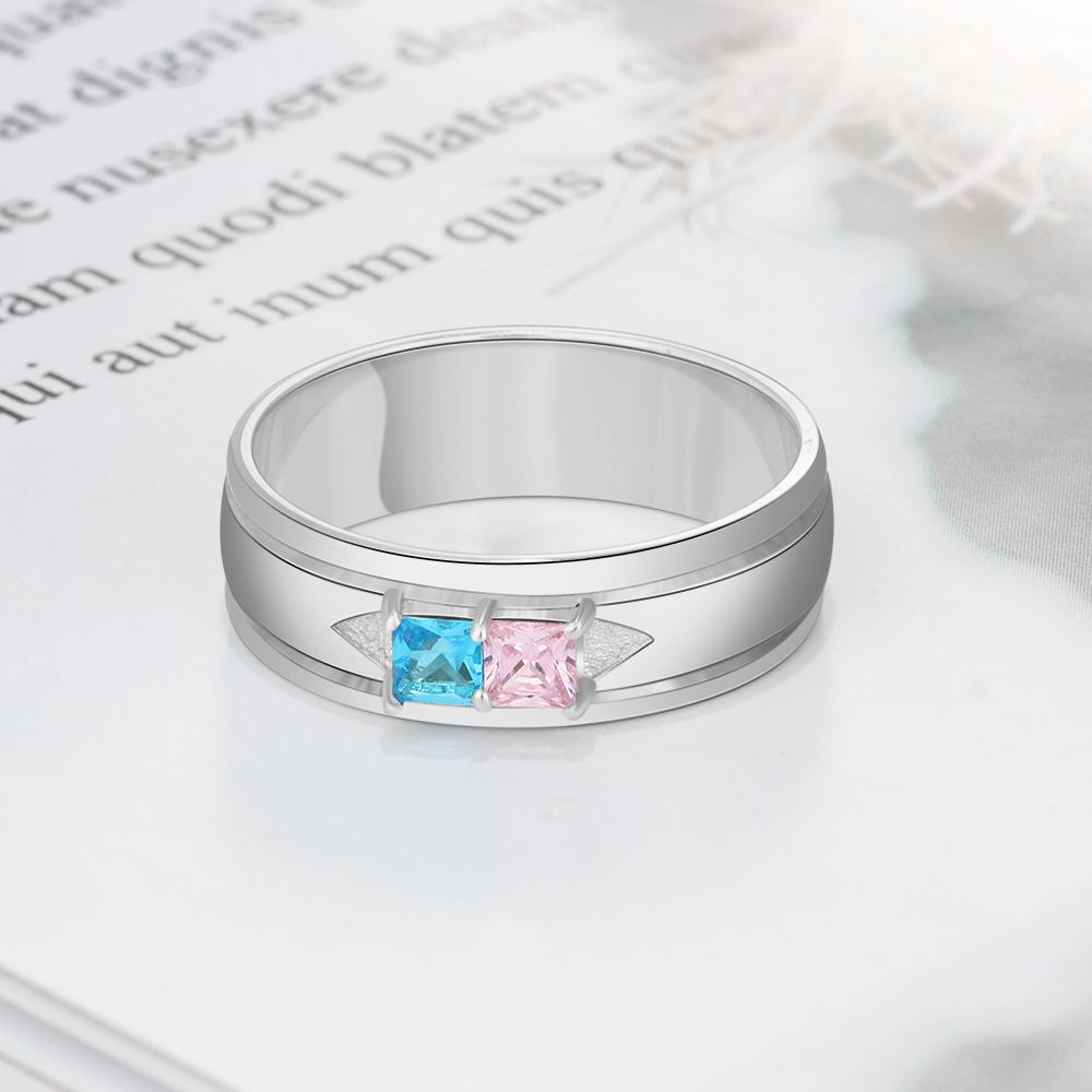 Birthstone & Engraved Sterling Silver Ring