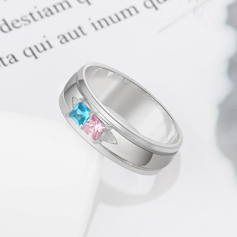 Birthstone & Engraved Sterling Silver Ring