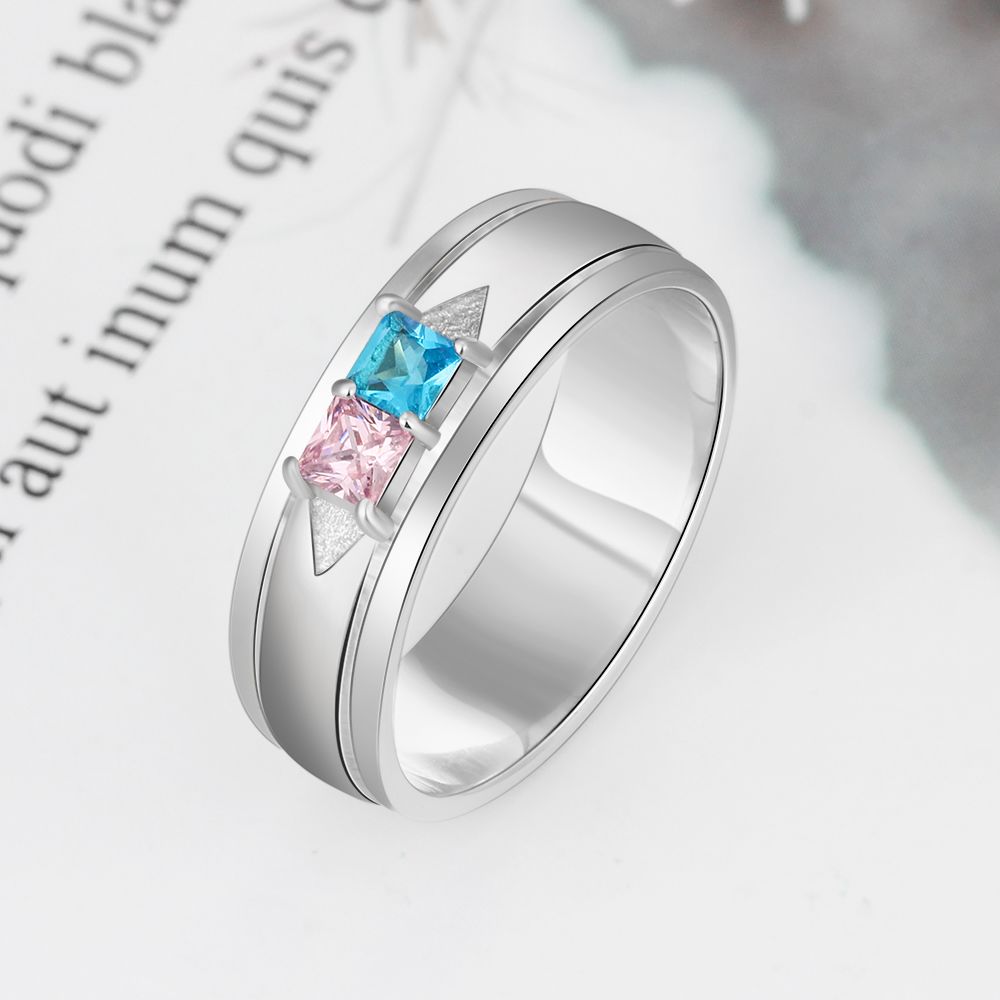 Birthstone & Engraved Sterling Silver Ring