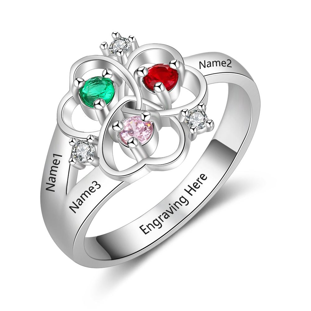 Birthstone & Engraved Sterling Silver Ring