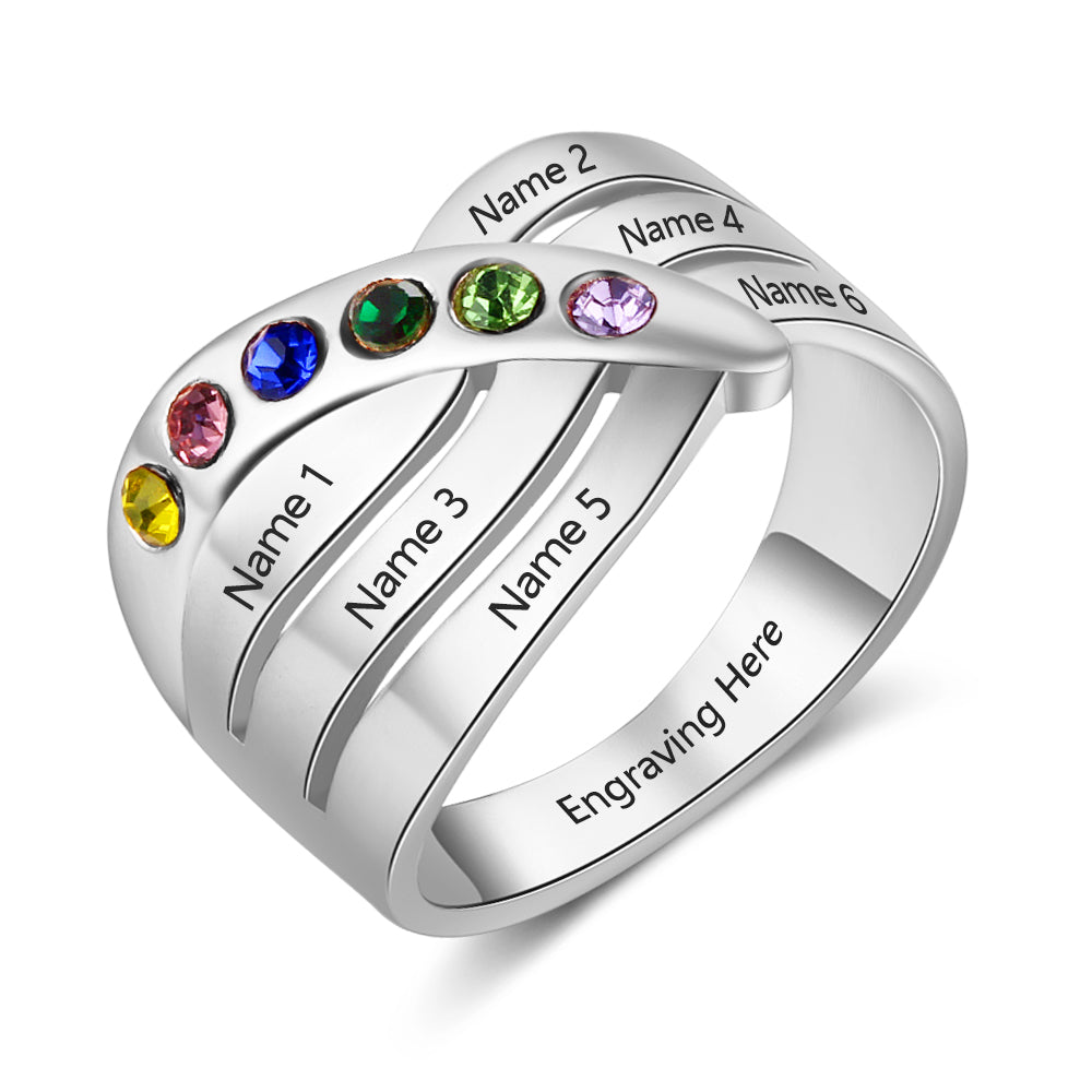 Birthstone & Engraved Sterling Silver Ring