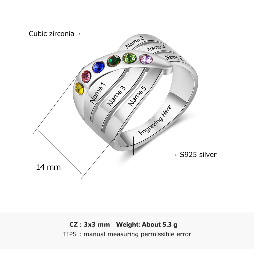 Birthstone & Engraved Sterling Silver Ring