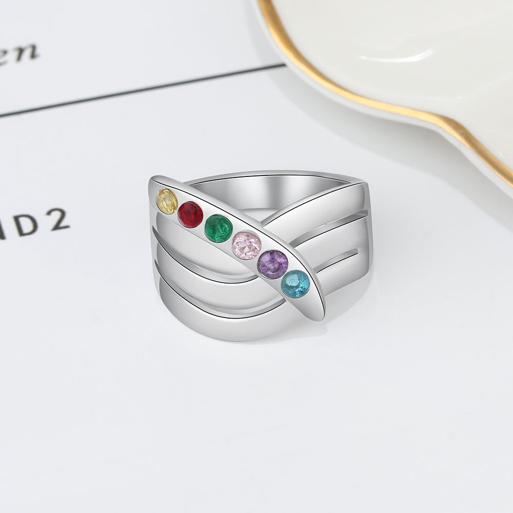 Birthstone & Engraved Sterling Silver Ring