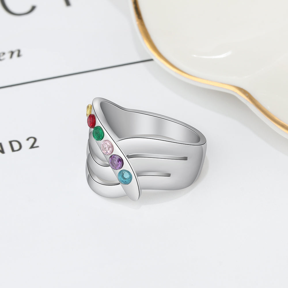 Birthstone & Engraved Sterling Silver Ring