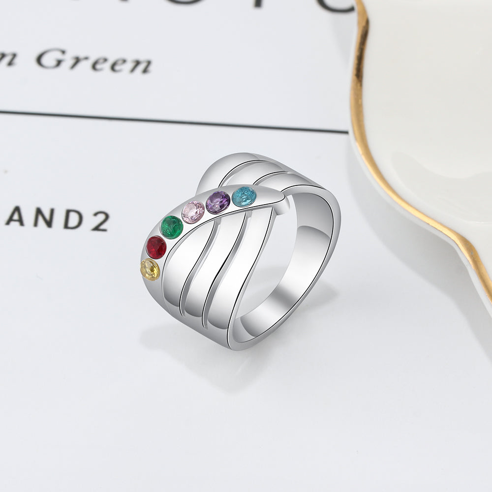 Birthstone & Engraved Sterling Silver Ring