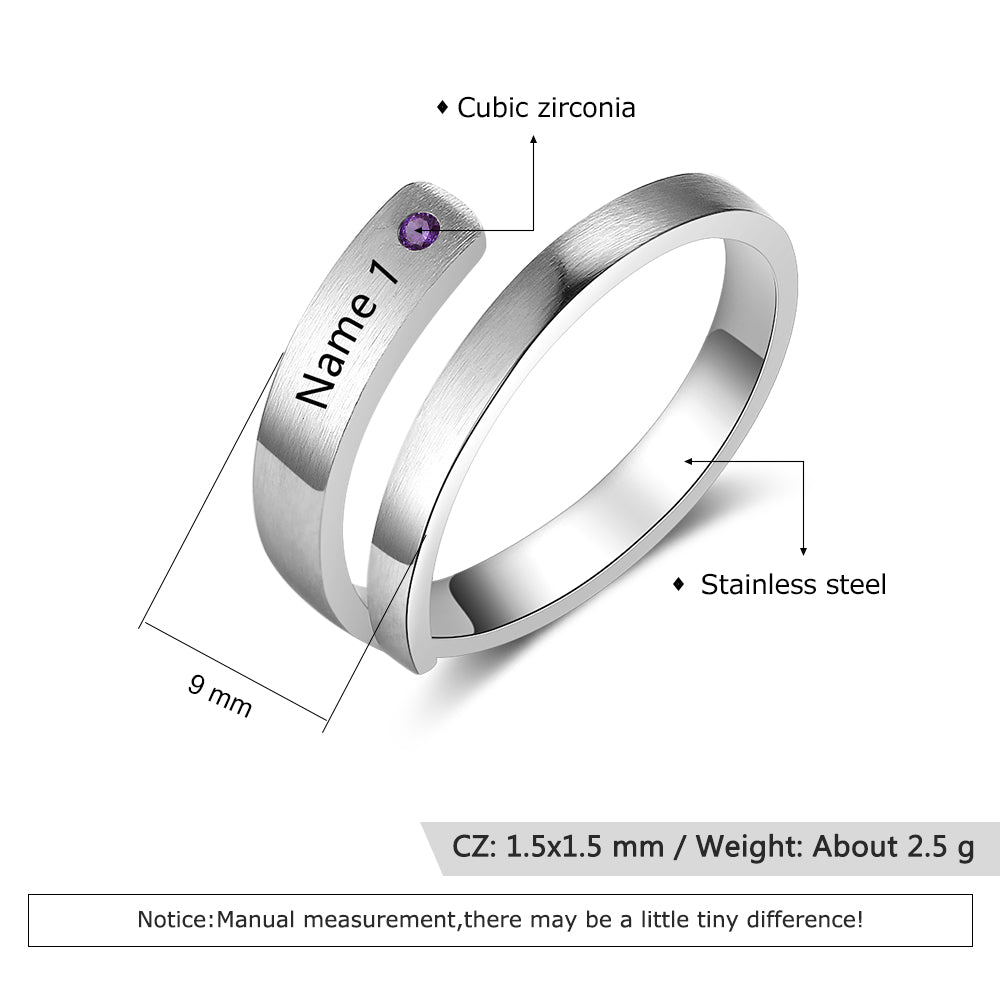 Birthstone & Engraved Stainless Steel Ring