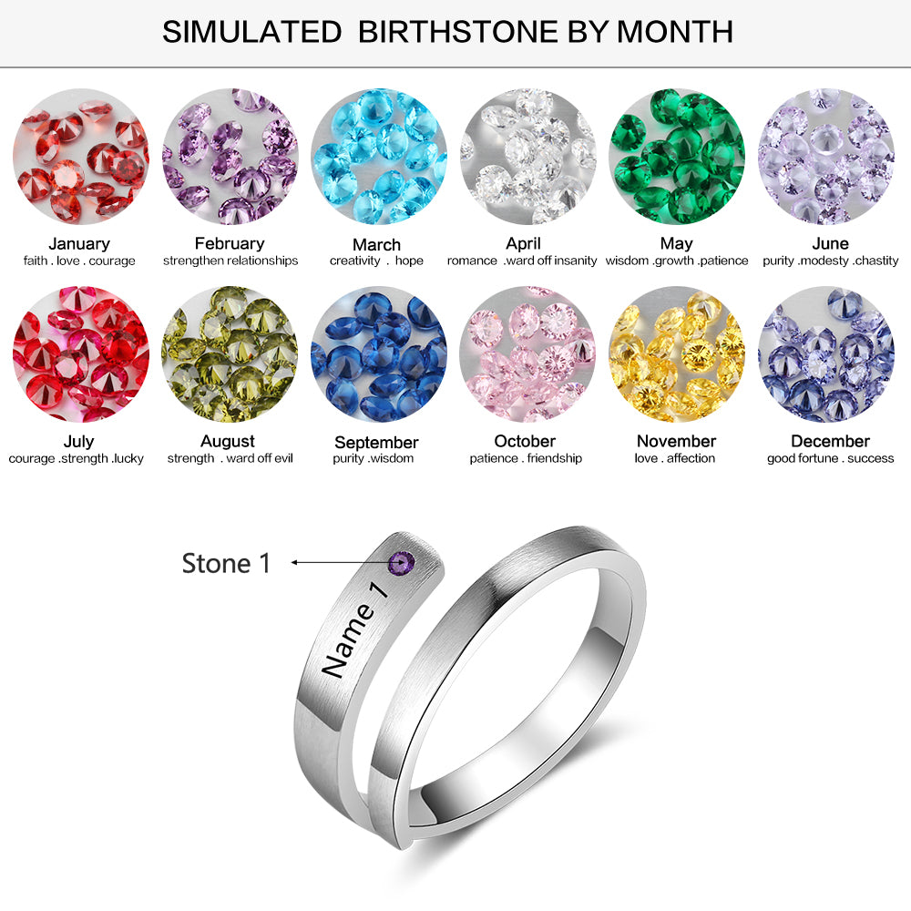 Birthstone & Engraved Stainless Steel Ring