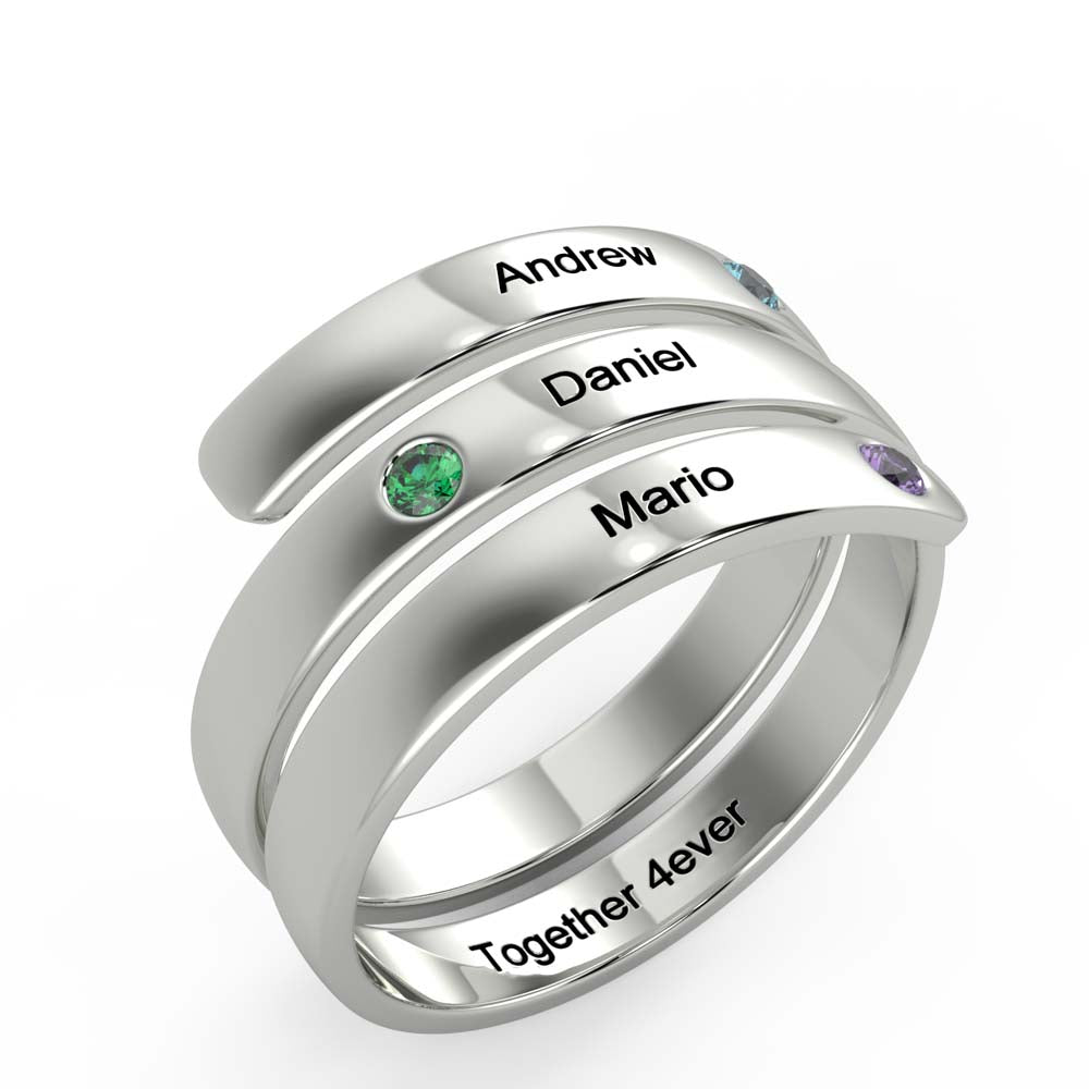 Jewelry Birthstone & Engraved Stainless Steel Ring