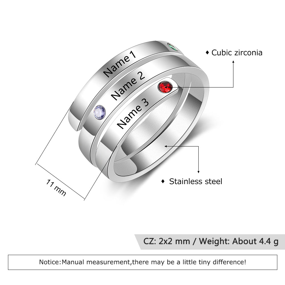 Jewelry Birthstone & Engraved Stainless Steel Ring