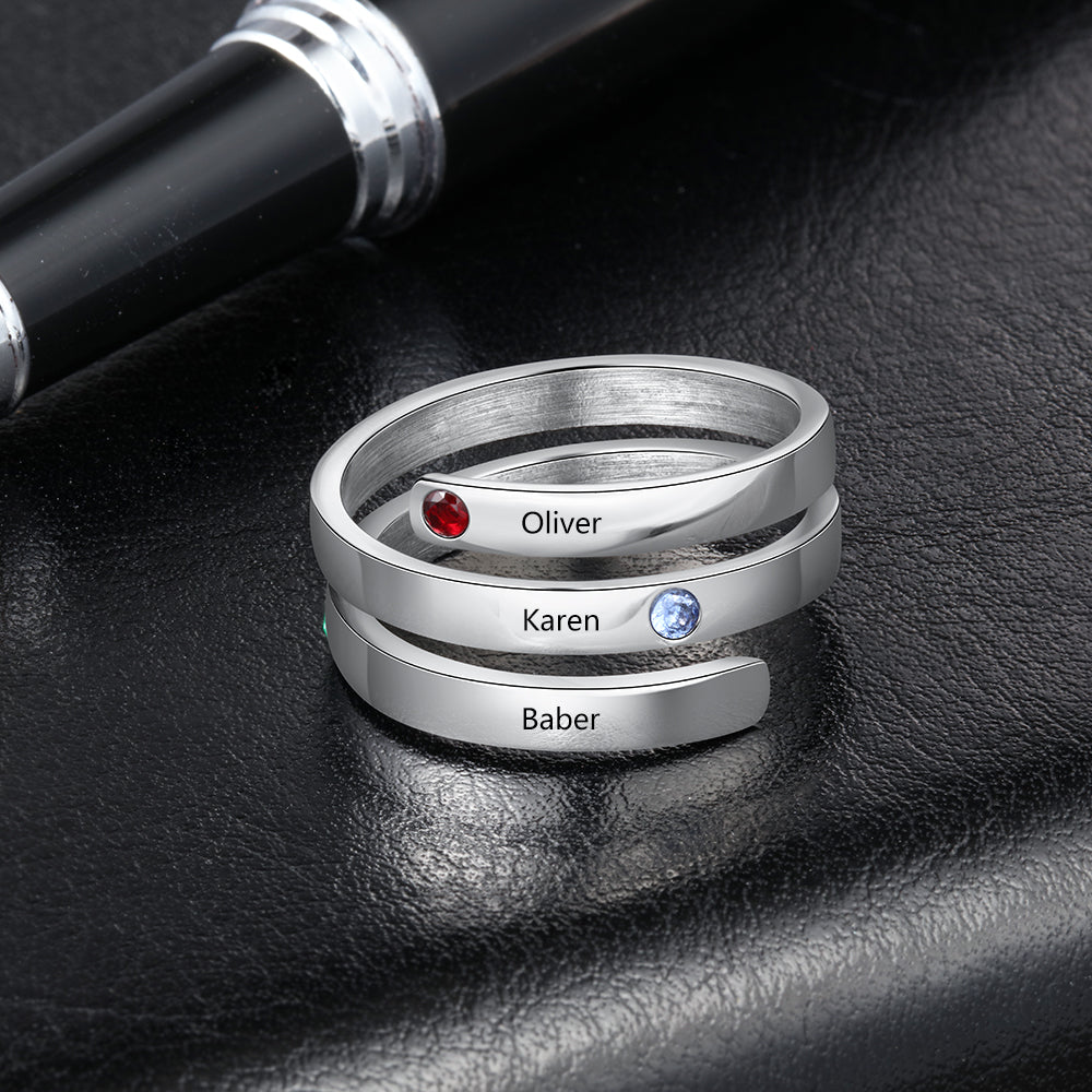 Jewelry Birthstone & Engraved Stainless Steel Ring