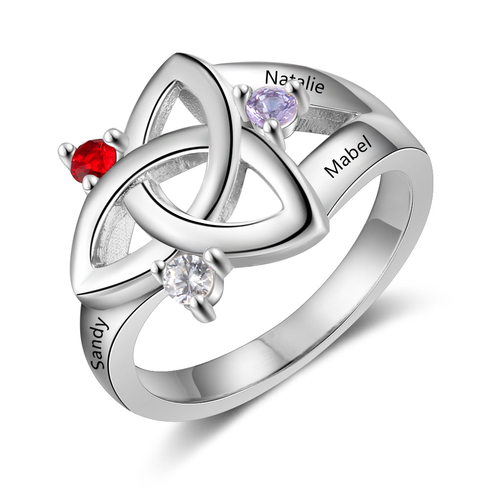 Birthstone & Engraved Sterling Silver Ring