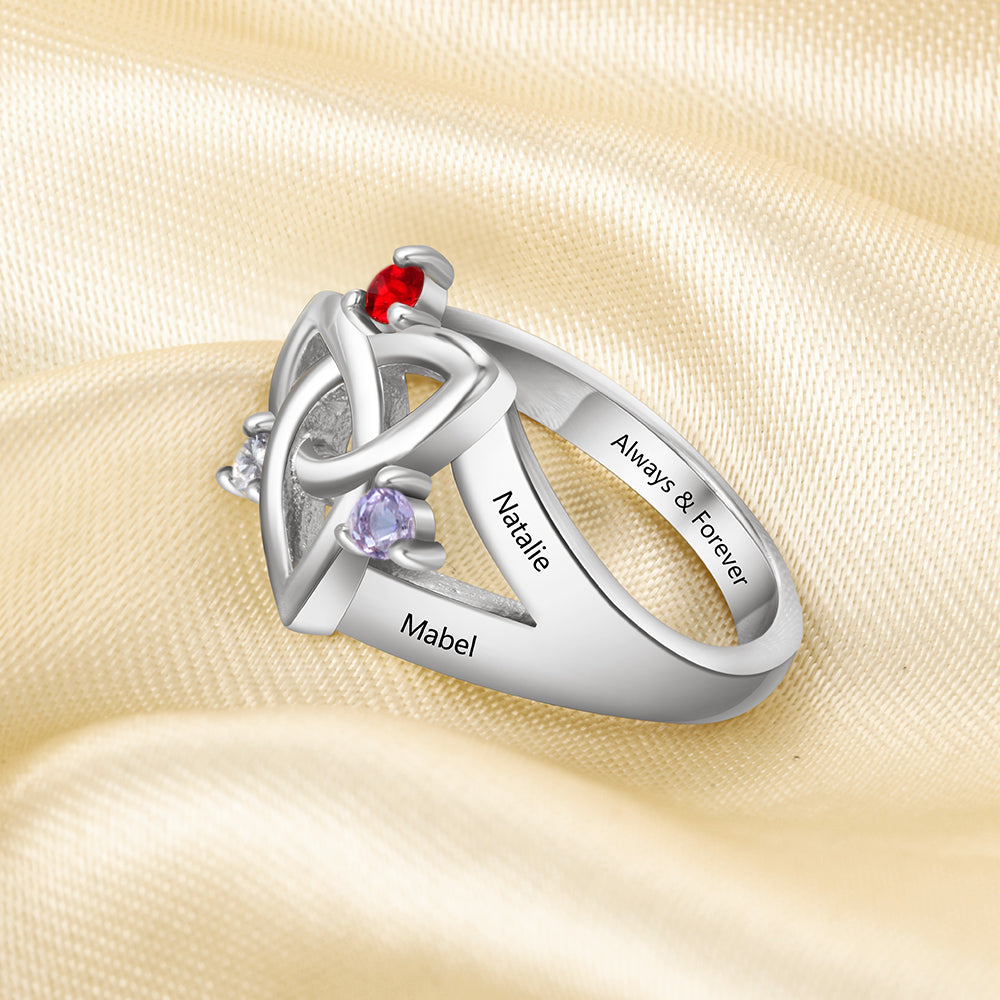Birthstone & Engraved Sterling Silver Ring