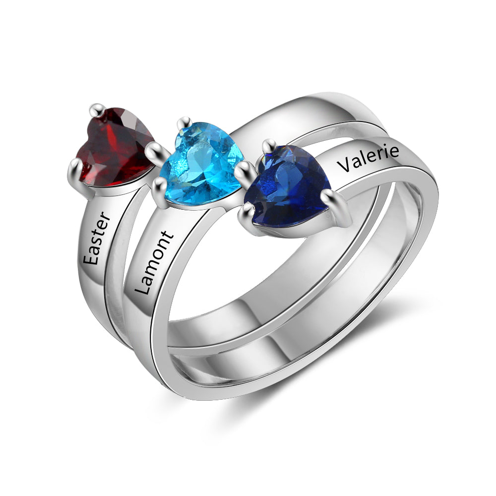 Birthstone & Engraved Sterling Silver Ring