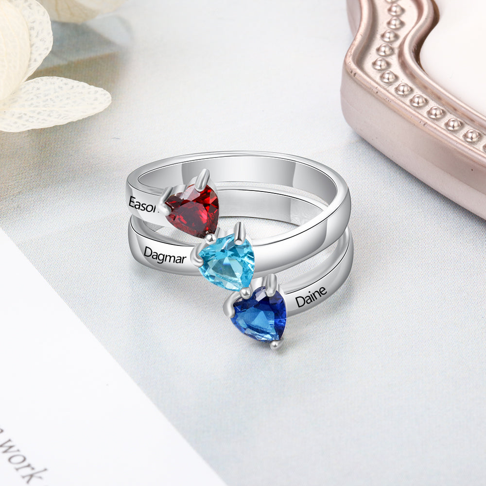 Birthstone & Engraved Sterling Silver Ring