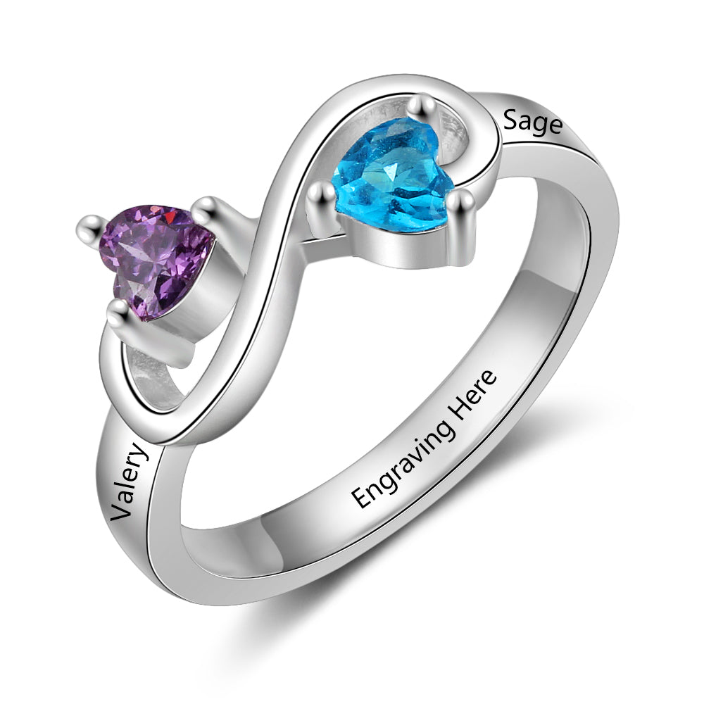 Birthstone & Engraved Sterling Silver Ring