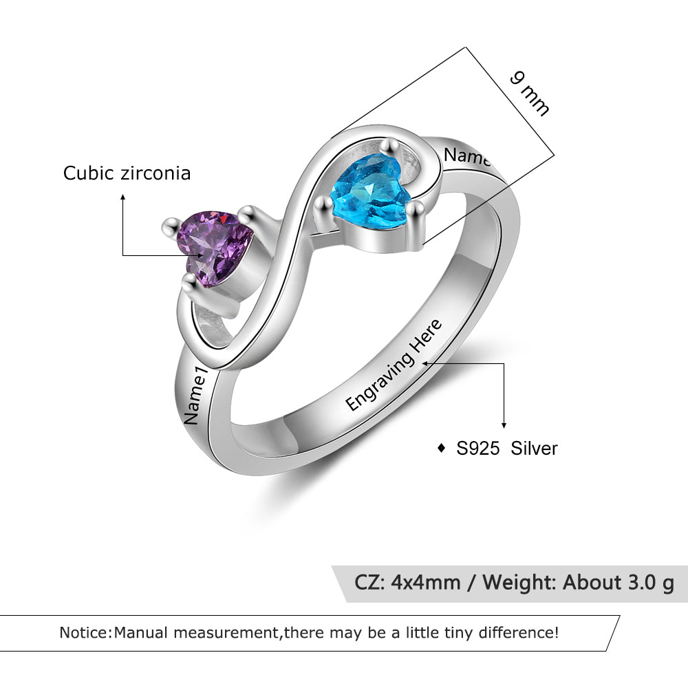 Birthstone & Engraved Sterling Silver Ring