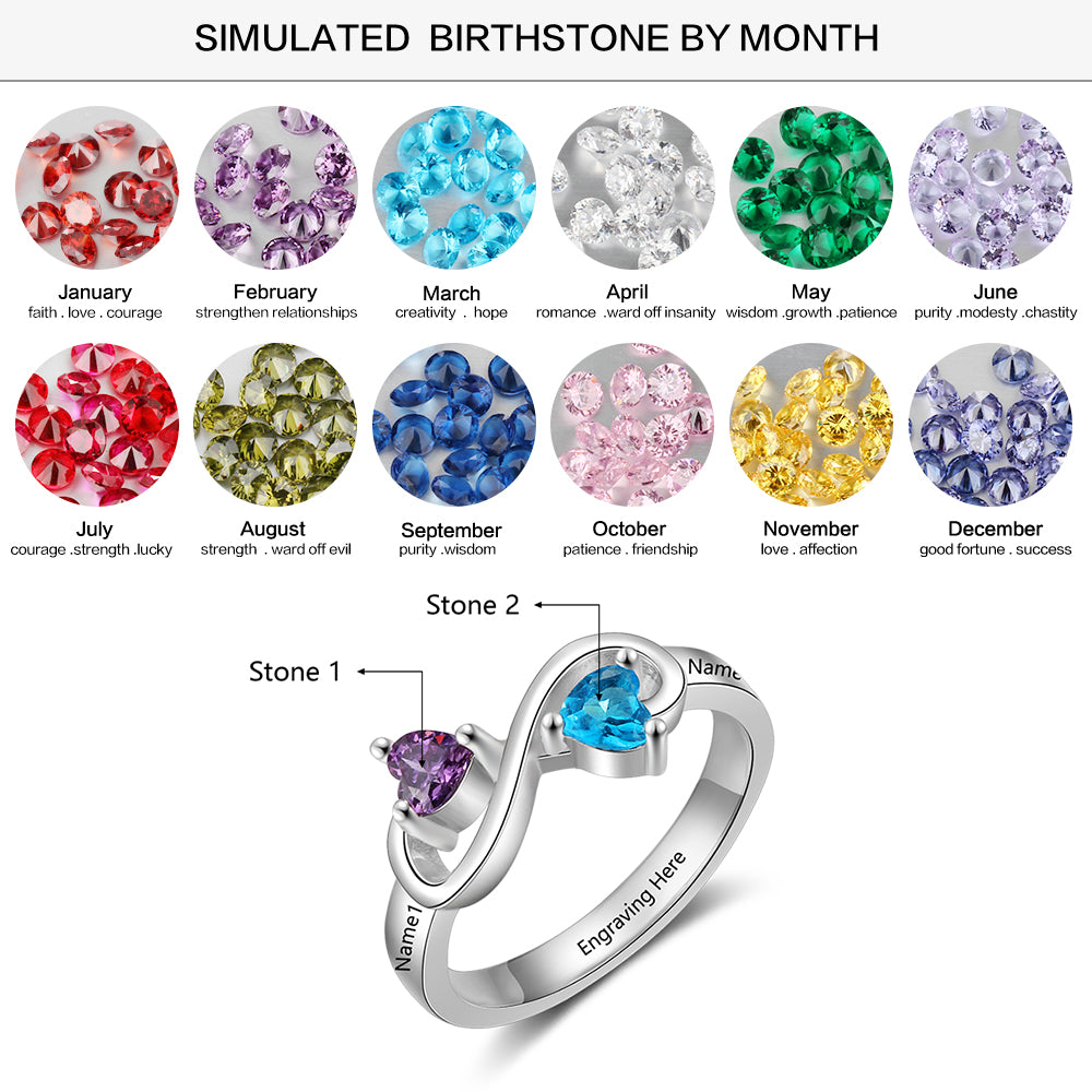 Birthstone & Engraved Sterling Silver Ring