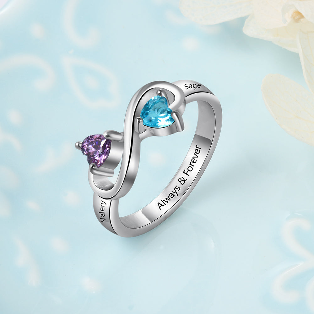 Birthstone & Engraved Sterling Silver Ring