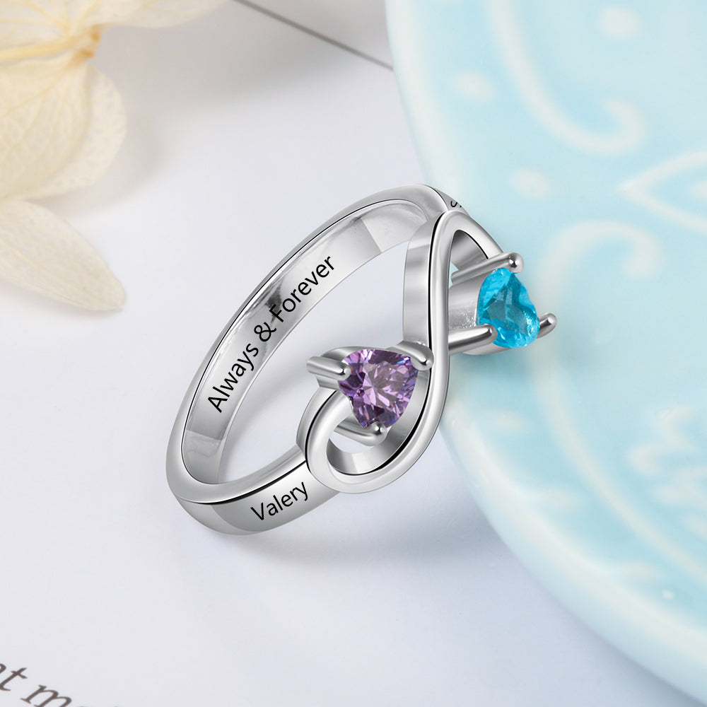 Birthstone & Engraved Sterling Silver Ring