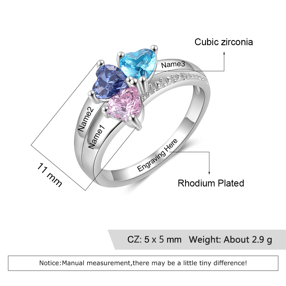 Birthstone & Engraved Three Birthstone Ring