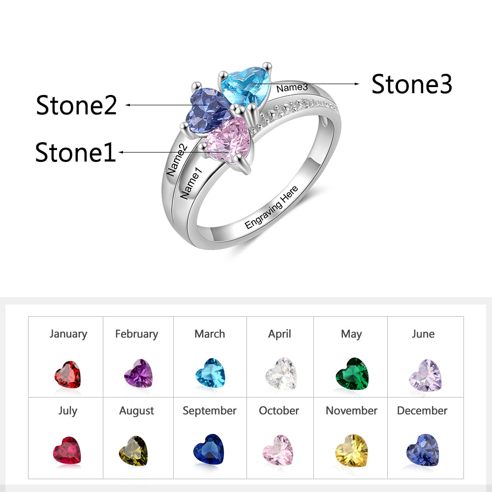 Birthstone & Engraved Three Birthstone Ring