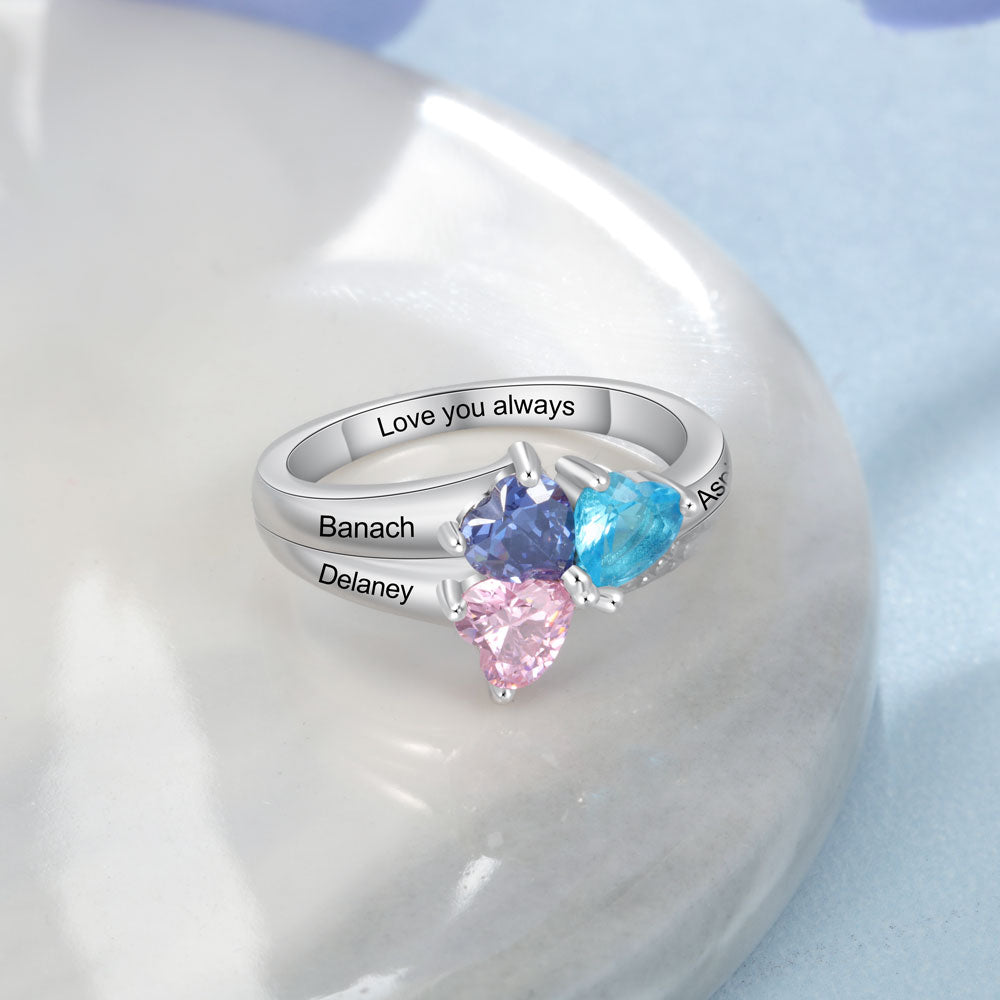 Birthstone & Engraved Three Birthstone Ring