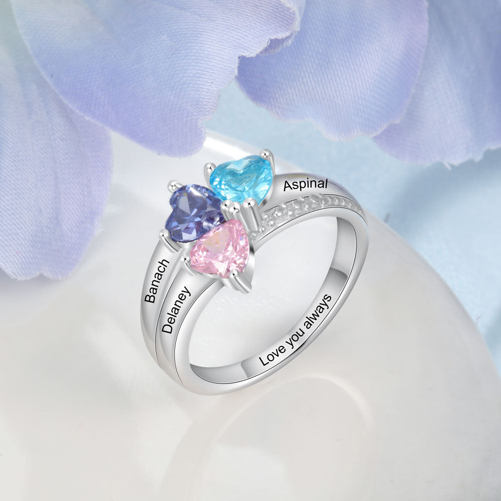 Birthstone & Engraved Three Birthstone Ring