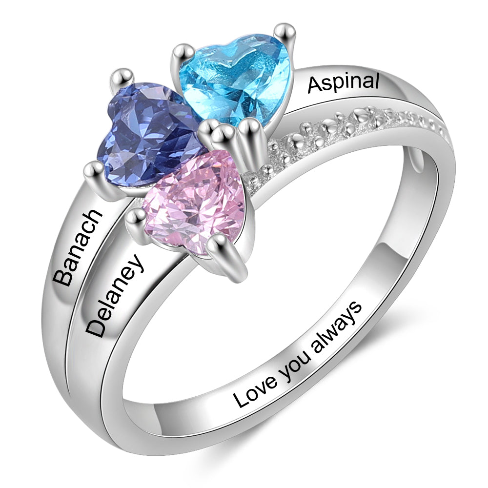 Birthstone & Engraved Three Birthstone Ring