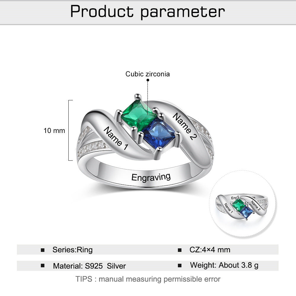 925 Silver Cubic Zirconia Ring with Engraving Names