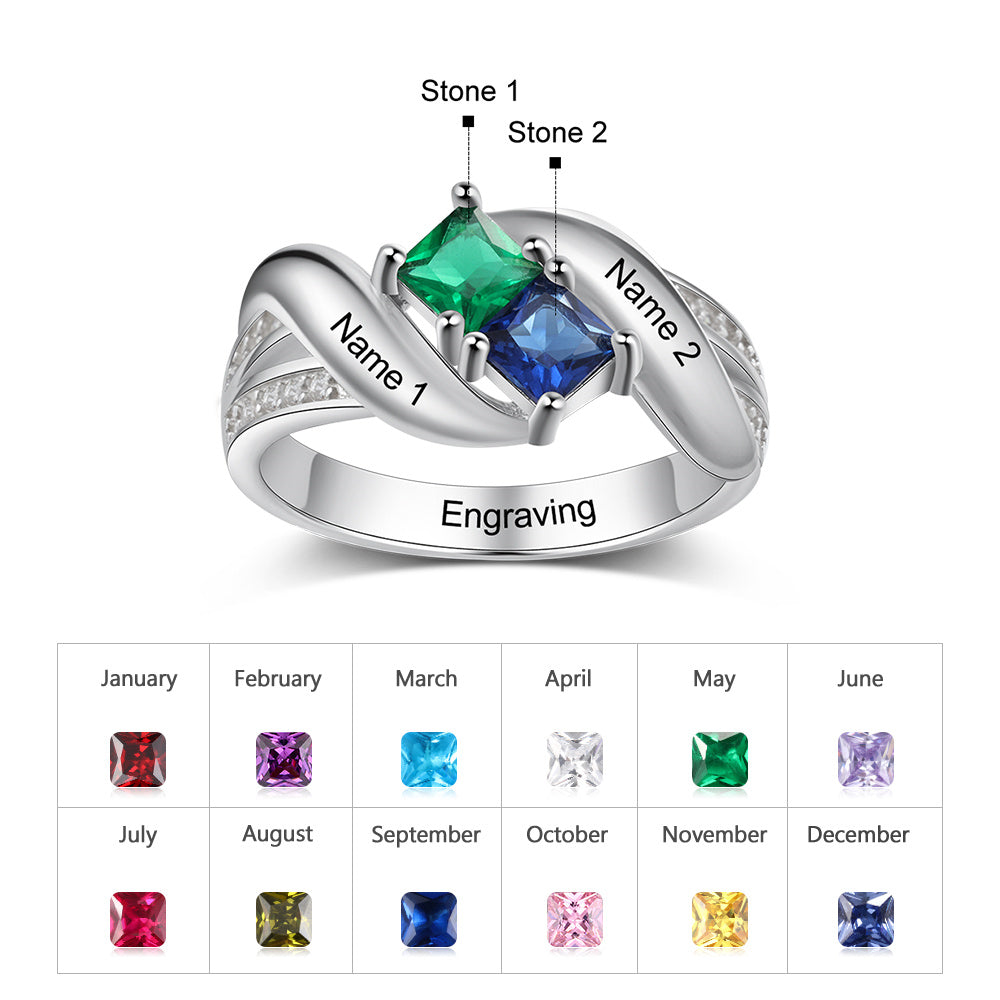 925 Silver Cubic Zirconia Ring with Engraving Names