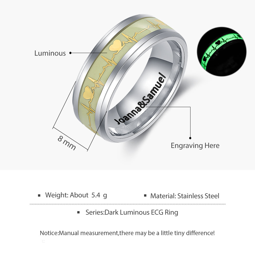 Personalized Stainless Steel luminous Couple Ring