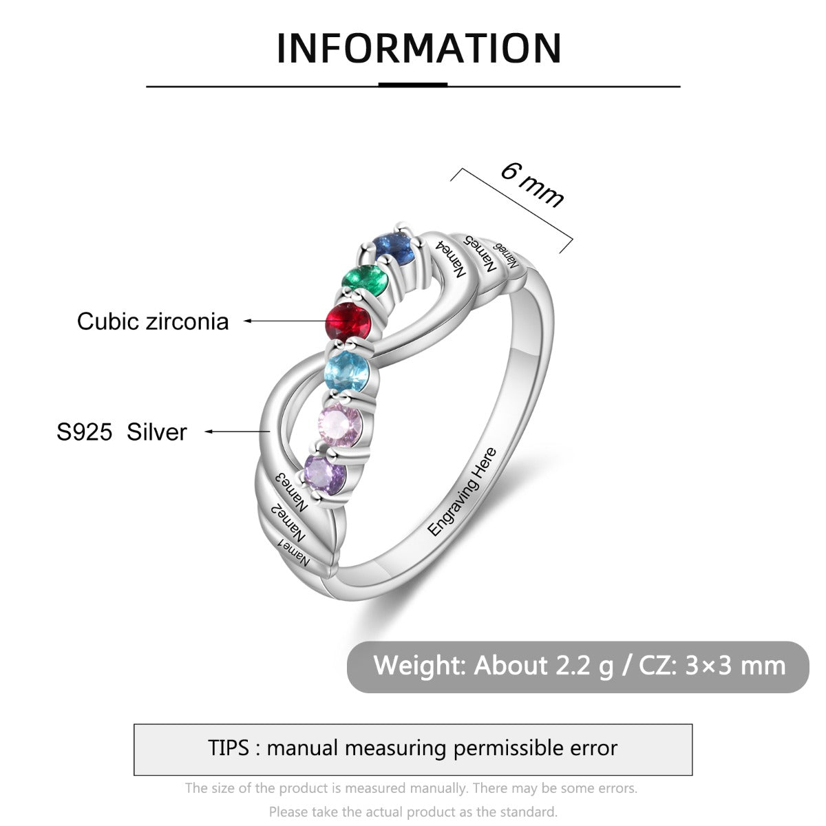 Engraved S925 Silver Infinity Ring