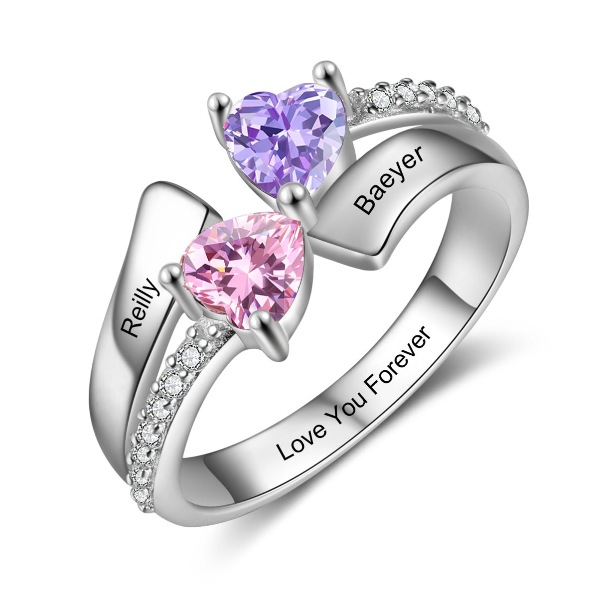 Engraved S925 Silver Heart Birthtsone Ring